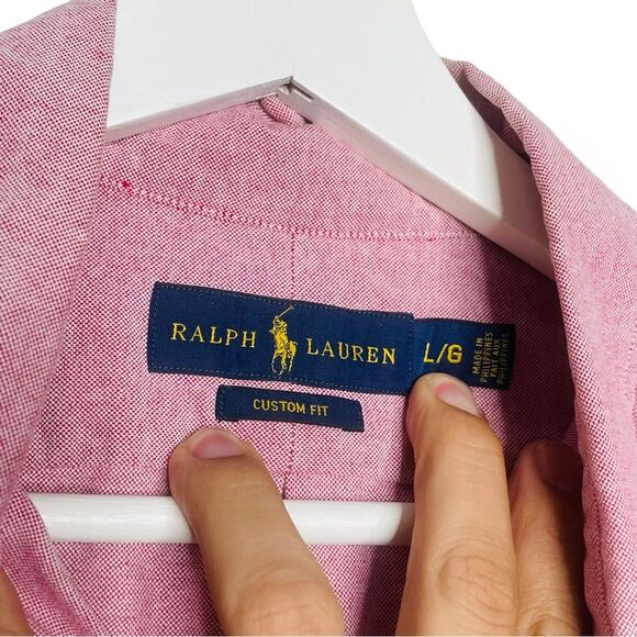 Ralph‎ Lauren Mens Custom Fit Red Long Sleeve Button Front Shirt Large - Picture 2 of 3